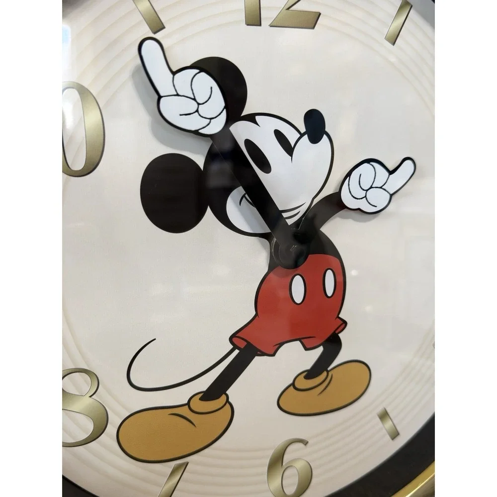 Disney Mickey Mouse Wall Clock Gold Tone Round Frame Disney Franchise Mk3096